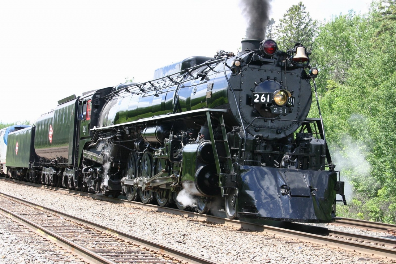 Milwaukee Road #261, a 4-8-4 locomotive originally on display at the National Railroad Museum in